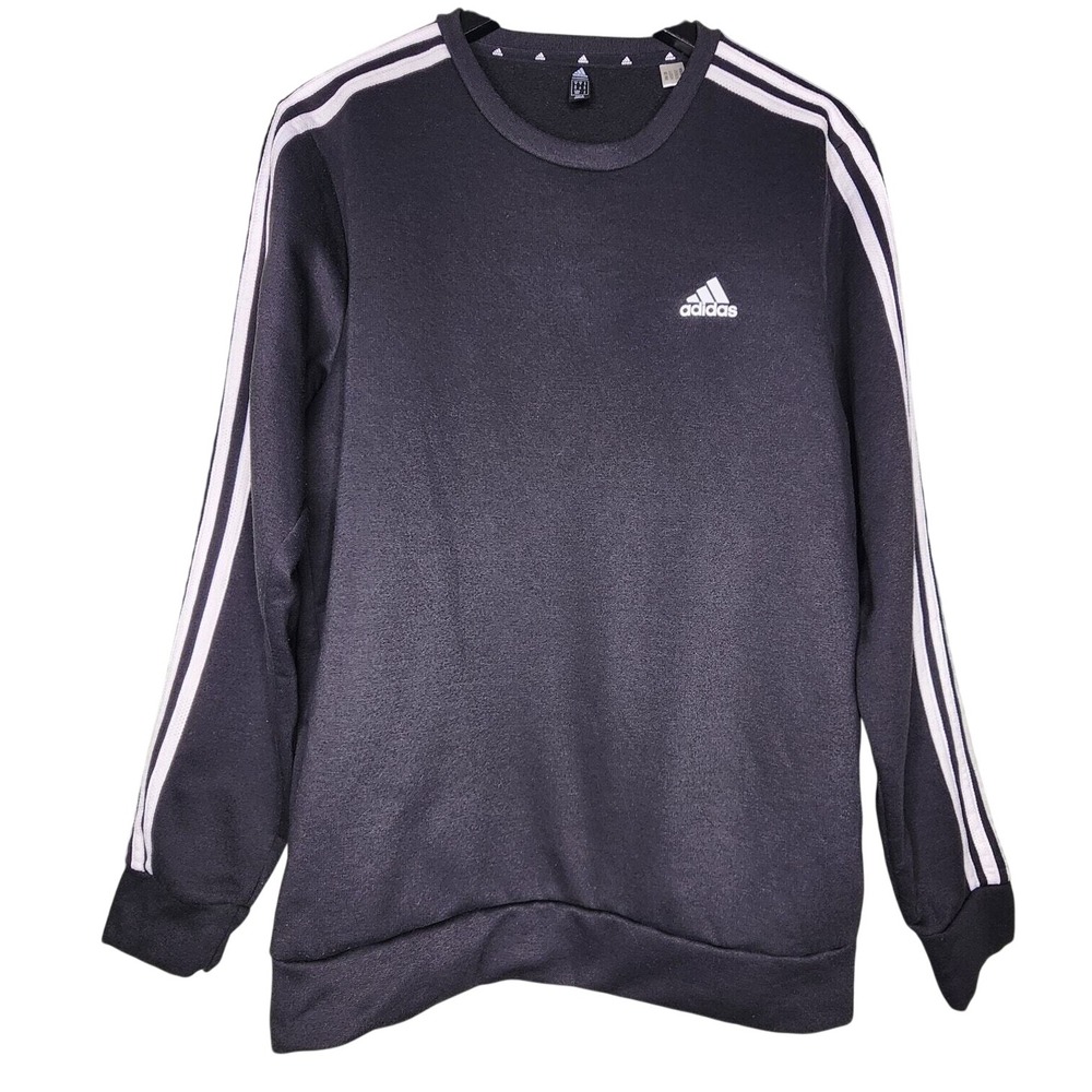 Adidas Black Sweatshirt Classic 3 Stripe M Crew Pullover Athletic Active Gym